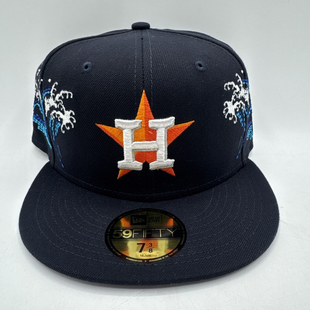 New Era Houston Astros Wave Pack 59FIFTY Fitted Hat Cap Navy Size 7 3/8 Rare